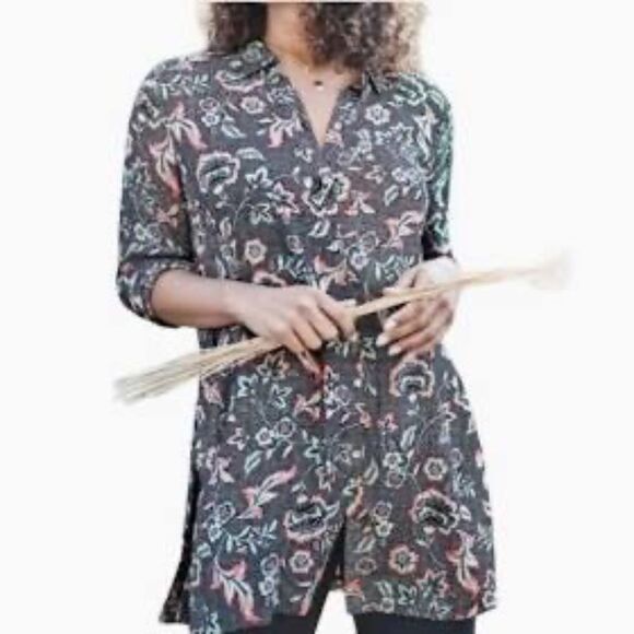 J. Jill NWT Marvel Black/White Pink Floral Tunic Sz 2X - Picture 1 of 11